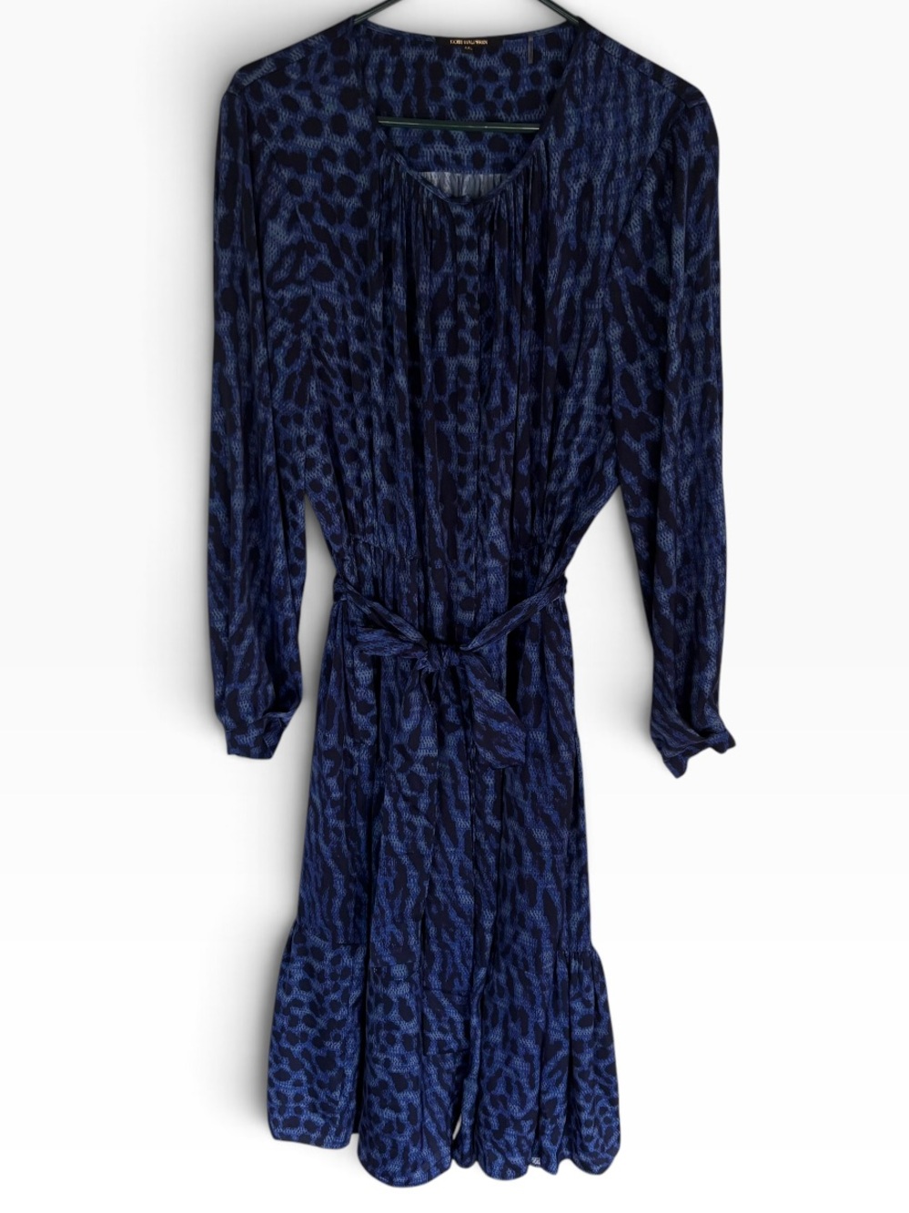 Kobi Halperin XXL Poppi Leopard Print Tiered Midi Dress Tie Waist Blue Black